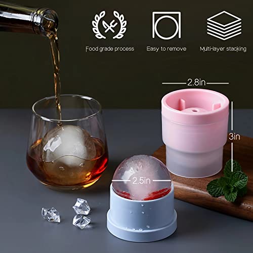 Ice Ball Maker, Set Of 4 2.5 Inch Ice Spheres Mold,Round Ball Ice Cube Mold For Whiskey Cocktails Juice Beverages Bourbon,Old Fashioned Clear Ice Cube Mold Silicone Freezer Press(White,Blue&Pink) #TOP1