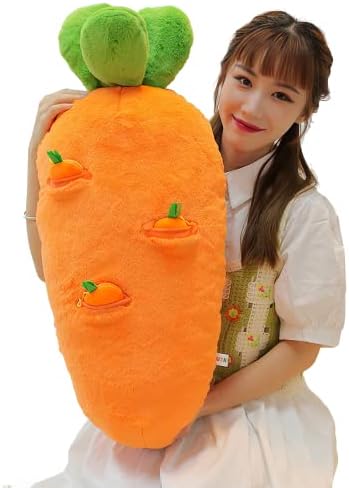 Gisqis Carrot Plush Body Pillow, 29.52" Giant Stuffed Carrot Stuffed Animals Cute Kawaii Carrot Plush Stuffed Toys Soft Throw Pillow Plushie with 3 Little Carrot Birthday Gifts for Kids Girls Decor