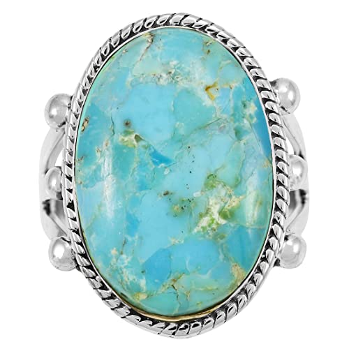 Turquoise Ring Sterling Silver 925 Size 6 to 14 (Turquoise, 7)3
