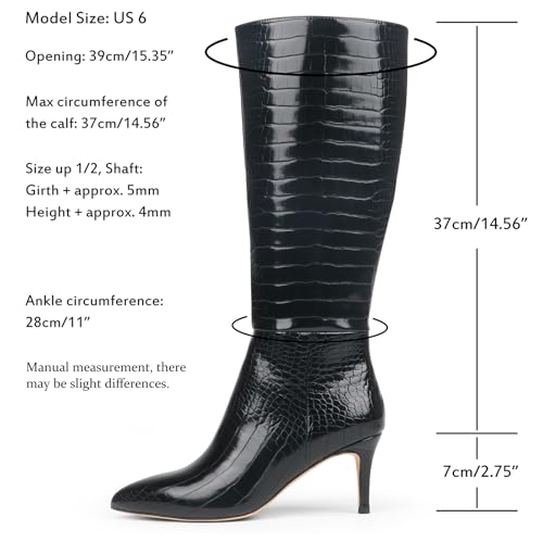 JOY IN LOVE Women's Knee High Tall Boots 2.75" Stiletto Heel Pointed Toe Zipper Boots2