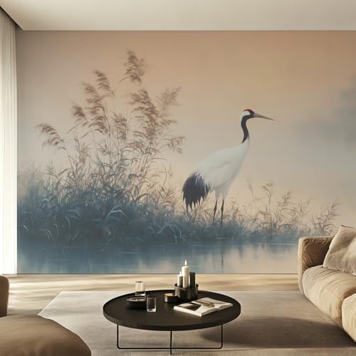 Générique Papier Peint Grue Zen, Motif Papier Peint Intissé Panoramique Herbe de la Pampa 350x256 Wallpaper Pour Salon Chambre Deco Murale W40