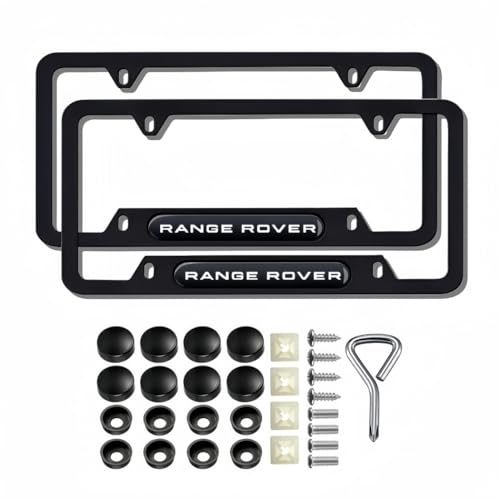 2 Pcs Black License Plate Frames Metal Aluminum Material 4 Holes License Plate Covers Screw Caps Cover Set Compatible with Range Rover and More