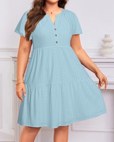 Image of Plus Size Summer Dress Casual Short Sleeve Button Midi Sun Dresses Women