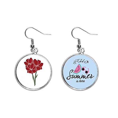 Pendientes de sandía con diseño floral de clavel y hojas verdes para el lóbulo