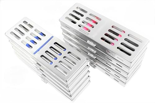 HIGH Grade German Stainless Sterilization Cassette for 5 Instruments Dental with Removable Silicone Pink & Blue CYNAMED