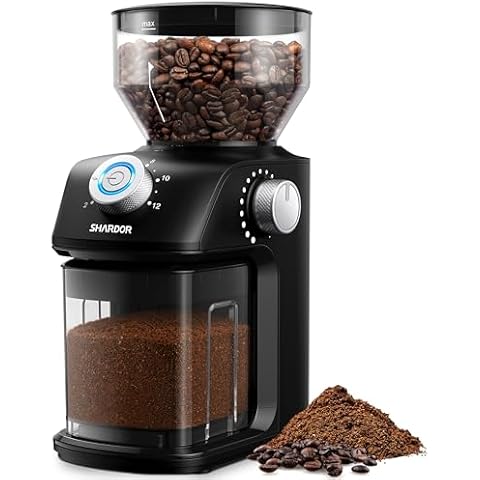 SHARDOR Automatic Coffee Grinder, Electric Burr Coffee Grinder with 18 Precise Grind Setting, Adjustable Coffee Bean Grinder for 2-12 Cup, Grinders for Home Use for French Press, Drip and Espresso Cover