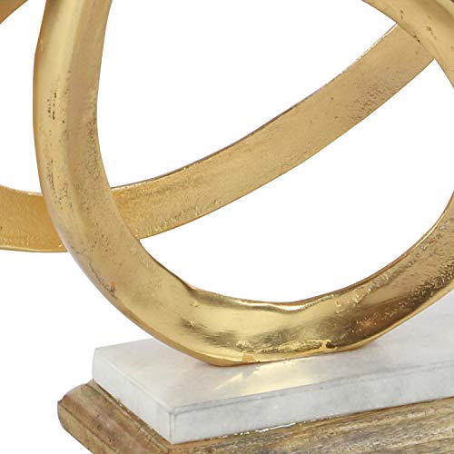 Cosmoliving By Cosmopolitan Aluminum Geometric Loop Sculpture With Marble Base, 12" X 4" X 17", Gold #TOP7