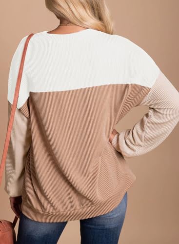 Image of Dokotoo Womens Tops Fashion 2026 Color Block Long Sleeve Shirts for Women Crewneck Knitted Casual Loose Blouses