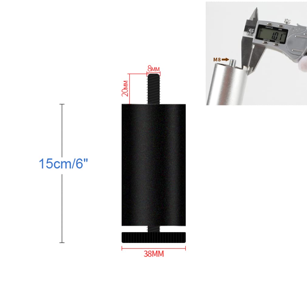 Verstellbare Möbelbeine für Sofas, Ø 38 mm, schwarzes Metall, M8 runde Tischfüße, 4 Stück (15 cm) – Aluminium-eloxierte Oberfläche, perfekt für Heimdekoration und Renovierung