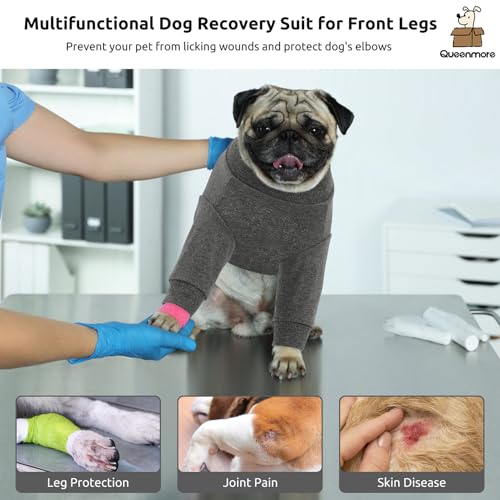 Image of Queenmore Dog Surgery Recovery Sleeve Front Legs, Breathable Dog Recovery Sleeve, Elbow Protector Pet Cone Alternative After Surgery, Grey, M