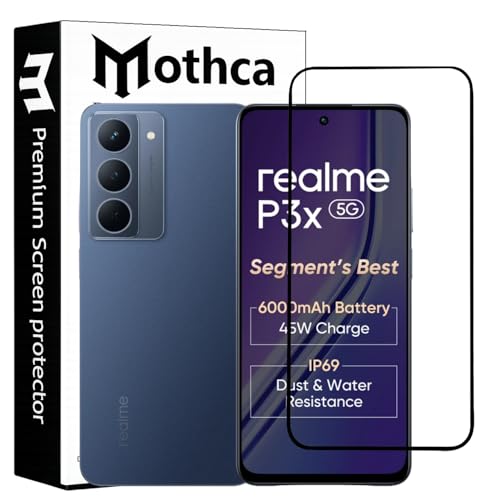 Image of Mothca Military-Grade Tempered Glass Screen Protector Compatible for Realme P3X with Edge to Edge Coverage - Case Friendly, Anti-Scratch & Bubble-Free Installation Kit