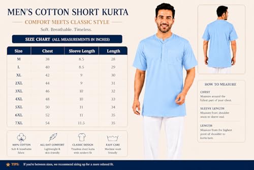 Image of Men's Cotton Halfsleeve Short Kurta for Summer