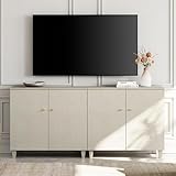 WAMPAT TV Stand Cabinets for TVs up to 75 Inches, 2-in-1 Wood Entertainment Center with Doors and 6 Compartments, 70.8' Modern Media Console Table with Storage for Living Room Bedroom, Beige Linen