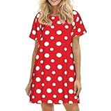 Dujiea White Polka Dot Red Women's Short Sleeve Nightgown - Soft Knee-Length Nightshirt | Comfy A-Line Nightdress Ladies Pajama Dress-x-Large