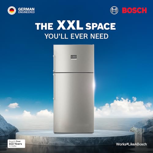 Image of Bosch 641L, 1 Star, Frost Free Inverter Double Door Refrigerator, XXL Space, VitaFresh Plus Technology, Digital Display Panel,Fat Boy series, Steel Finish (2026 Model) KDN86AID0I