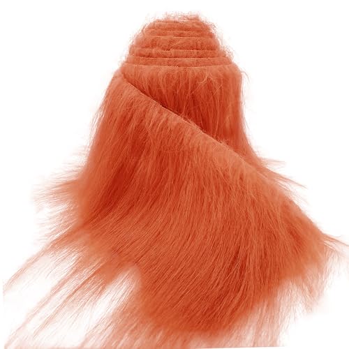 Tecido de couro sintético para trabalhos manuais laranja, peluche artesanal peludo 5 x 170 cm para DIY Pai Natal / Barba de gnomo, fato de pele, disfarce de cosplay de Halloween de Natal feito à mão