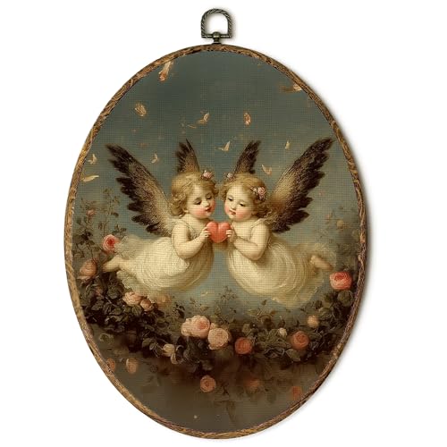 EGVQK Vintage Angel Cherub Oval Wall Art, Antique Rococo Victorian