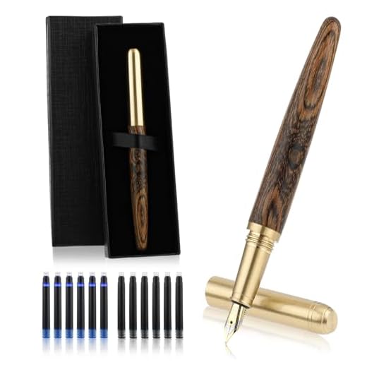 Cobee Juego de plumas estilográficas de madera hechas a mano, pluma estilográfica de madera de lujo vintage de 0,5 mm, punta fina, bolígrafo de escritura suave con 12 cartuchos de tinta de 2,6 mm y