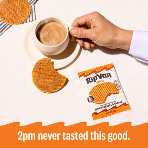 Image of Rip Van Wafels Dutch Caramel & Vanilla Stroopwafels, Healthy Snacks, Non-GMO, Low Calorie, Low Sugar (3g), Office Snacks, Keto Friendly, 12 Count (Pack of 2)