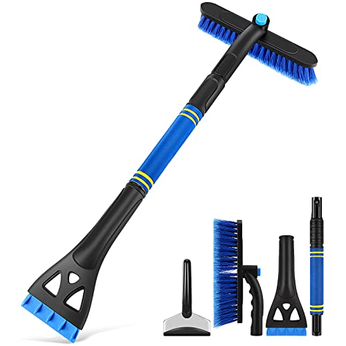 WIKISUN 3 in 1 Snow Brush and Detachable Ice Scraper for Car Windshield, 31.5” Extendable Snow Brush with Ergonomic Foam Grip for Cars, Trucks, SUVs, with Extra Shovel Ice Scraper