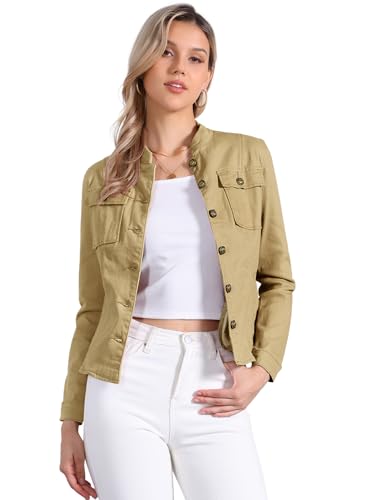 Allegra K Denim Jacket Womens Classic Stand Collar Long Sleeve Jean Jackets