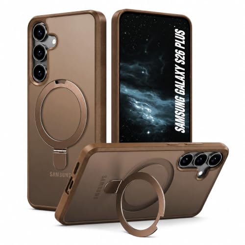 Image of AIBEX Back Cover OStand for Samsung S26 Plus 5G MagSafe Compatible | Ring Kickstand with Magnetic Alloy Ring Metal | Wireless Charging Support | Scratch Resistant Slim | Armor Protection Case - Brown