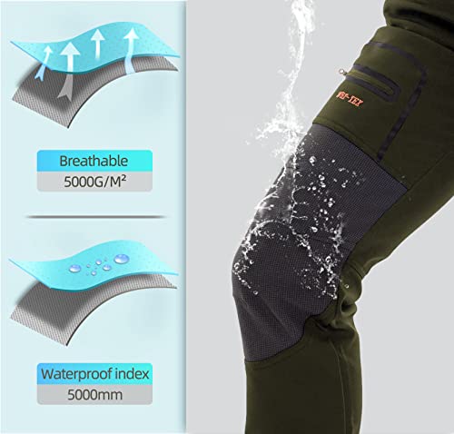 BenBoy Men's Snow Ski Outdoor Waterproof Windproof Fleece Cargo Hiking Pants,AN-SF1602M-Army Green-L