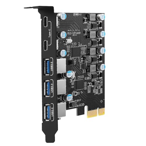 Sinefine USB 3.0 PCIe Card 5 Ports Expansion Card (3 USB A and 2 Type-C Ports), Internal Converter PCI Express Expansion Card for Desktop PC Card