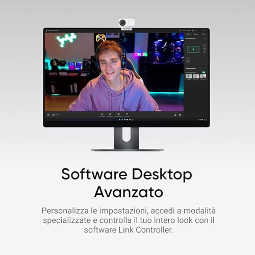 Link 2C Pack Standard Bianco Artico - Webcam 4K per PC/Mac, Sensore da 1/2", Auto inquadratura, HDR, Mic di cancellazione del rumore IA, Controllo gestuale per lo streaming, Videochiamate - Webcam - Immagine 7