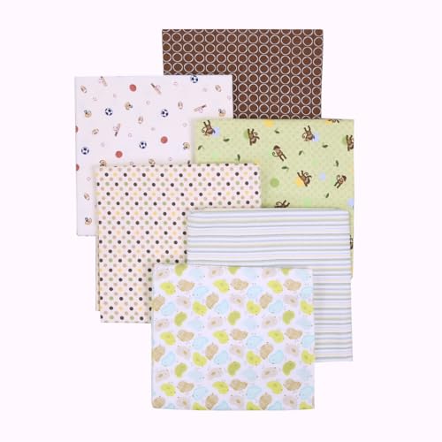 Image of Danica Baby Cotton Flannel Receiving Blankets, 6-Pack 30'' x 38'' (Green002, Baby Chicks Green Striped Brown Circle Blue Monkey Sports)