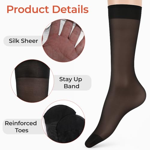 3 Pairs Sheer Knee High Stockings, Elastic 15D Nylon Sheer Trouser Stockings with Reinforced Toes Tight Knee High Stocking Perfect Pairing For Skirts, Dresses, Shorts - 3 Colors3