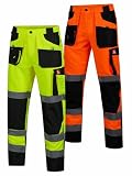 Arbeitshose Herren Orange Größe 60 Warnschutz Klasse 2 Rettungsdienst Hose mit Reflexstreifen 10 Taschen Kniepolstertaschen Stretchbund Gleisbau Straßenbau Hi Vis Arbeitskleidung Männer EN ISO 20479