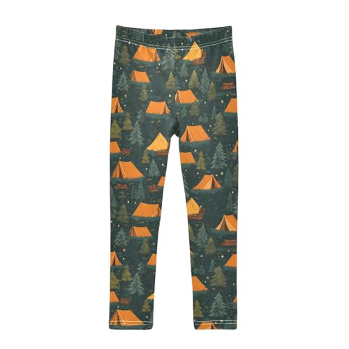 Tent Tree Camping Pattern Girls Leggings Soft Stretch Workout Yoga Dance Pants for Kids Casual Tights