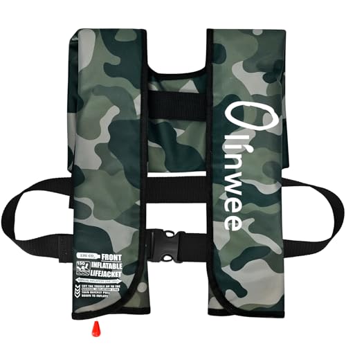 Adult Automatic Inflatable PFD Jacket, Adjustable and Lightweight Water Sports Vest for Kayak SUP Paddleboarding Boating Sailing Fishing (Buoyancy is Greater Than 150 N) (Green Camouflage)