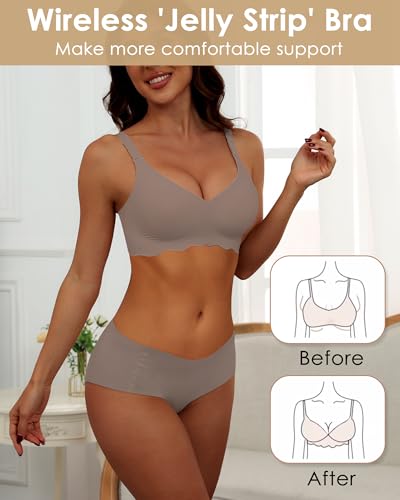 Image of HORISUN Wireless T Shirt Bra Seamless Push Up Bralette Full Coverage V Neck Comfortable Bras for Women