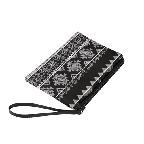 Dolyues Aztec Tribal Womens Wallets Black Coin Purse with Wrist Strap, Fashion Casual Change Pouch Bag Small Size Wallet for Girls Women, Coins/Card Storage4