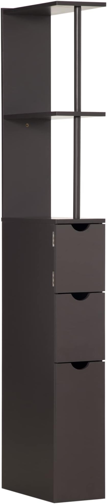 HOMCOM54" Tall Bathroom Storage Cabinet, Freestanding Linen Tower with 2-Tier Shelf and Drawers, Narrow Side Floor Organizer, Brown