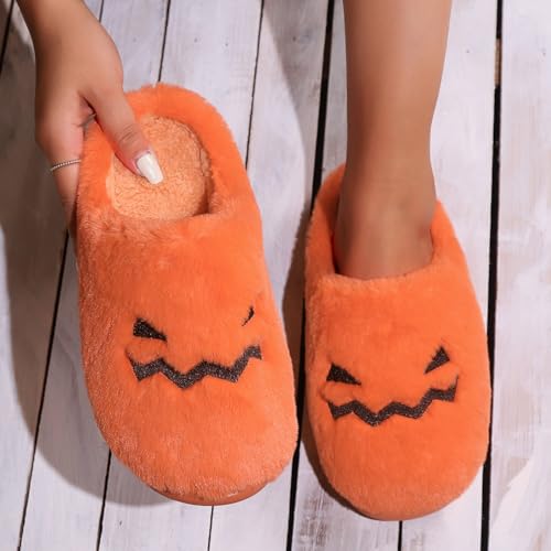 Halloween Slippers Pumpkin Cartoon Fur Face House Shoes Soft Plush Non-Slip Rubber Sole indoor and outdoor, Gift For Ladies Girls3