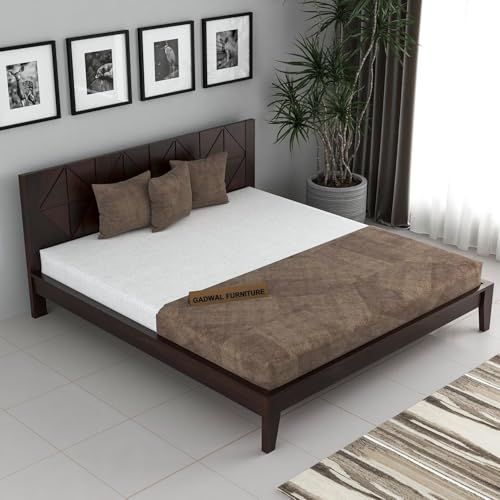 Image of Solid Sheesham Wood King Size Cot Bed Without Storage for Bedroom - Wooden King Size Cot for Bedroom - Solid Wooden Double Bed Palang for Home (James Walnut)