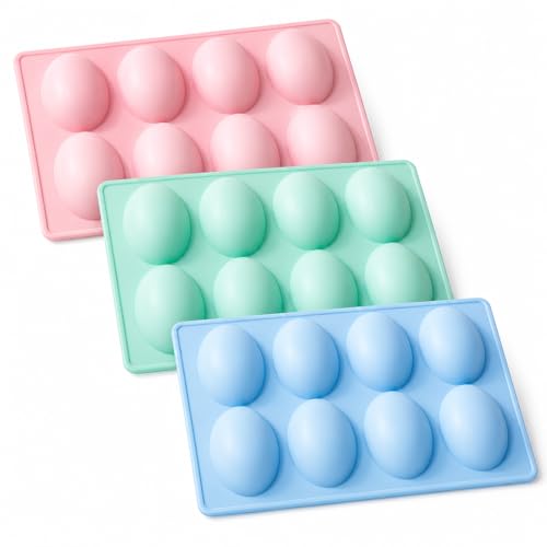 Egg Molds Silicone 3-Pack Candy Egg Mold for Chocolate Yogurt Bites Smoothie Cubes & Mini Desserts Silicone Baking Molds Shapes for Healthy Snack Prep Dessert DIYFreezer Oven Dishwasher Safe