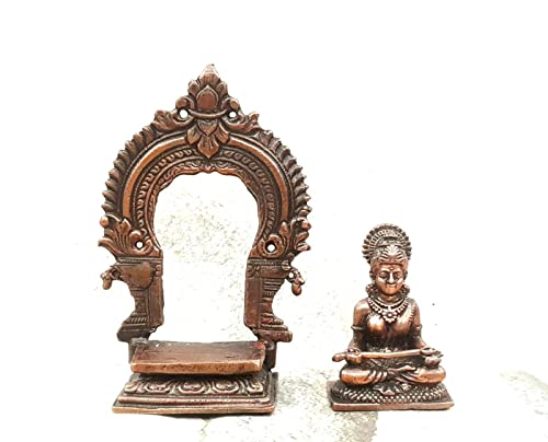 Image of Copper Idols India, 3 inches, Handmade Goddess Annapoorani Idol with Prabhavalli, 120 Grams, Patina Antique Finish, Pack of 1 Piece