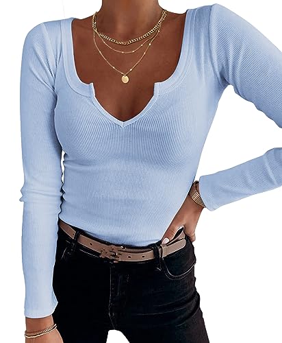 TrendiMax Damen Langarmshirt Slim Fit Basic T-Shirt Sexy Oberteile Stretch...