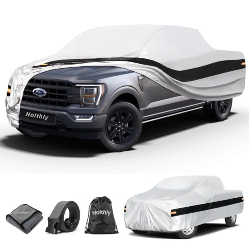 Image of 10 Layers Truck Cover Waterproof All Weather Custom Fit Ford F-150(1997-2026) Super Cab&SuperCrew Short Bed, Outdoor Full Exterior Pickup Car Cover Sun Rain Snow Ice Protection. Sliver