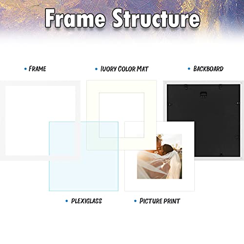 Auear, 12X12 Frame With Mat For 8X8 Or 12 X 12 Without Mat, Square Picture Frames Collage Wall Frames For 30X30 Diamond Paintings Prints, White 1 Pack #TOP2