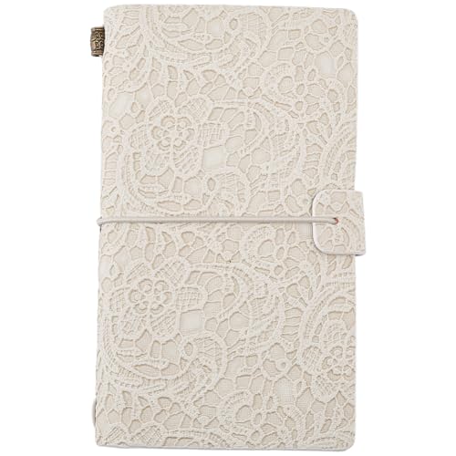 Image of CALFOVERA A6 3D PU Leather Lace Textured Journal Notebook for Women Flower Embossed Carving Refillable Writing Notebooks with 3 Style Paper Inside 96 Page Pamphlet Daily Planner Bound Sketchbook