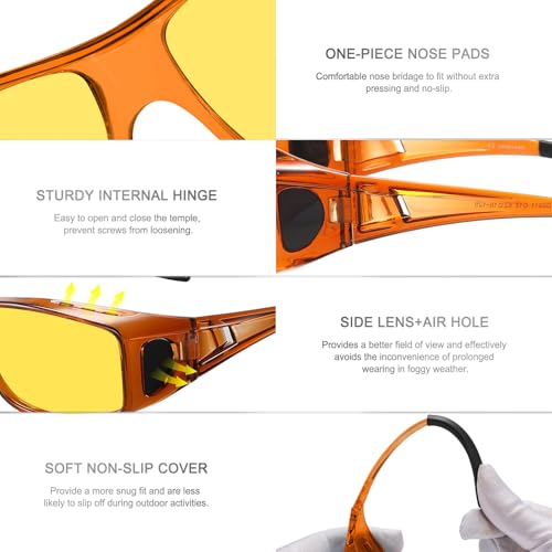 Image of HAOLOTA Night Vision Driving Over Glasses, Polarized Nighttime Glasses Men Women Anti Glare Yellow Tinted Lens
