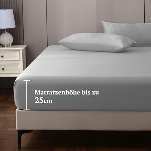 SOULFUL Satin Spannbettlaken 90x190cm Baumwolle Oeko-TEX Hellgrau – Ansicht 5