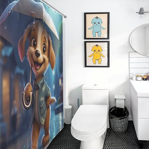Rideau de douche chien mignon 183x183 cm lavable en polyester imperméable - 3