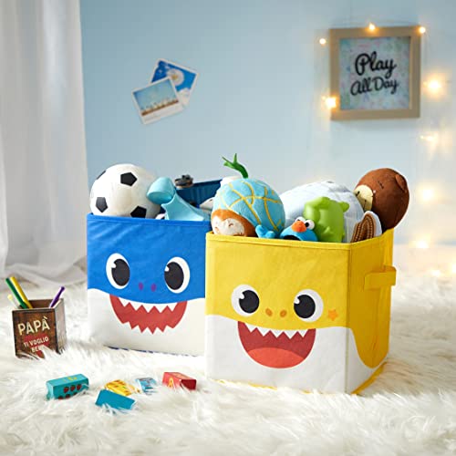 Image of Idea Nuova Baby Shark Collapsible Storage Cubes, Set of 2, 10 inchx10 inch,Baby Shark Blue /Yellow