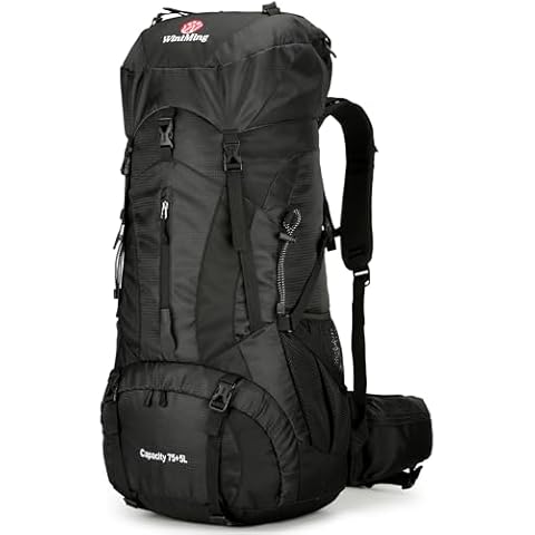 WintMing 75L Hiking Backpack with Rain Cover Waterproof Camping Backpack Shoes Warehouse for Men Women, Frameless (black) Cover